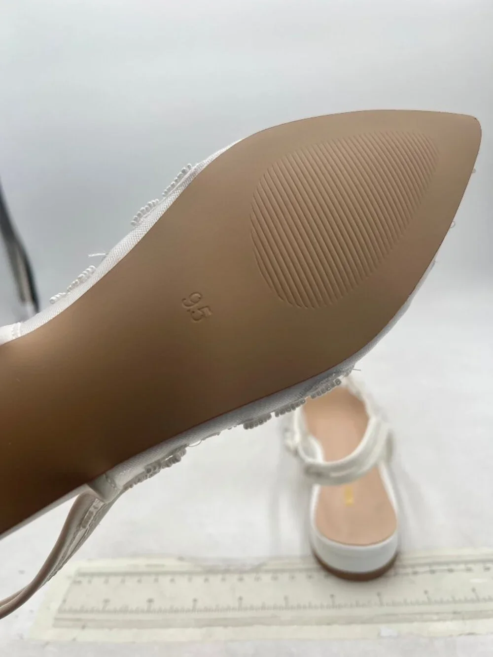 White Women Elegant Pointed Toe Embroidered Mesh Slingback Ballet Flats Shoes